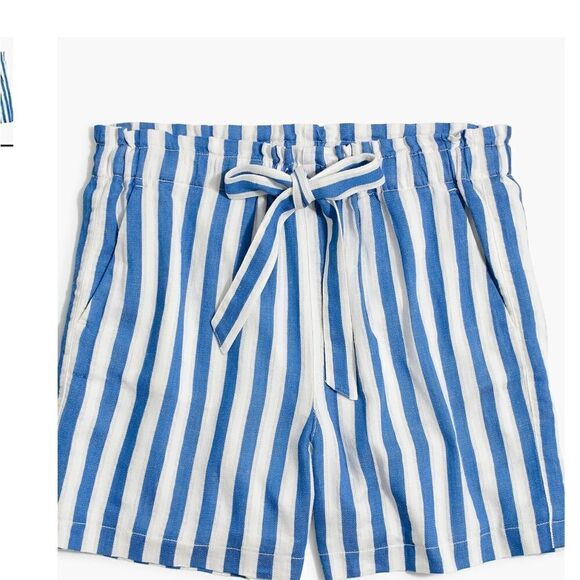 J CREW LINEN BLEND PAPERBAG WAIST SHORTS IN BLUE AND‎ WHITE STRIPES - Picture 5 of 5